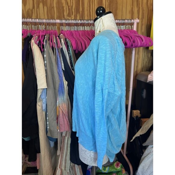 Eileen Fisher LINEN Cotton Turquoise Long Sleeve Lightweight Sz M Knit - Picture 5 of 8